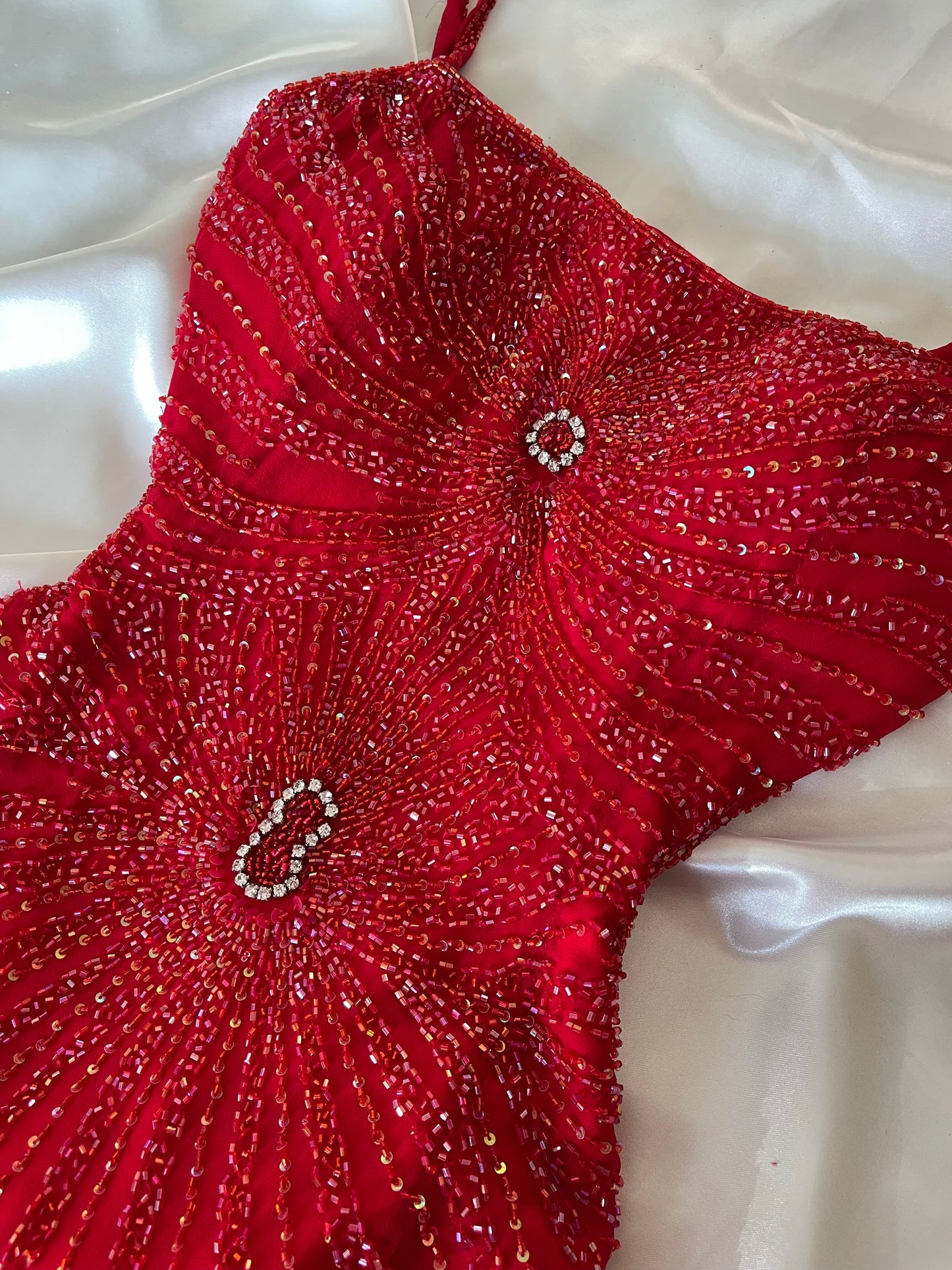 Red Beaded Cut Out Vintage Dress