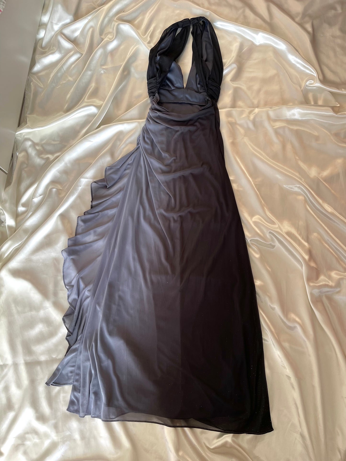 Sparkly Ombre Gray Halter Neck Vintage Dress